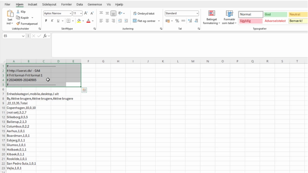 Eksport af data fra Google Analytics