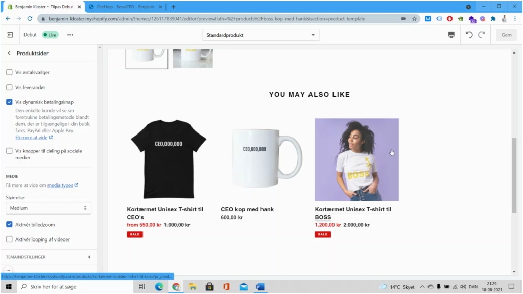 Design af produktsiderne i Shopify